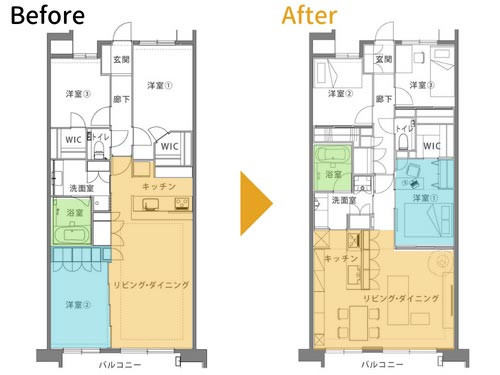 間取り変更リフォームの例（間取り図）