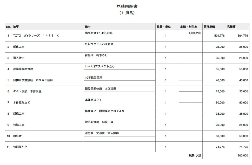 見積書の実例