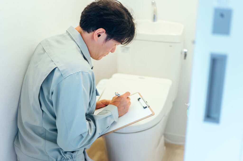 トイレリフォームの見積もりを行っている様子